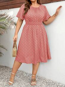 SHEIN Clasi Vestido de verano con estampado de lunares de talla grande con cintura imperio - Rosa - Ver 1