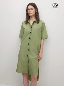 BizChic Đầm suông đơn giản thanh lịch màu xanh lá cây cho nữ - xanh quân đội - Xem 8