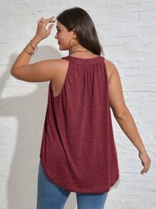 SHEIN LUNE Plus Size Summer Simple Loose Pleated Casual Tank Top - Red - View 4