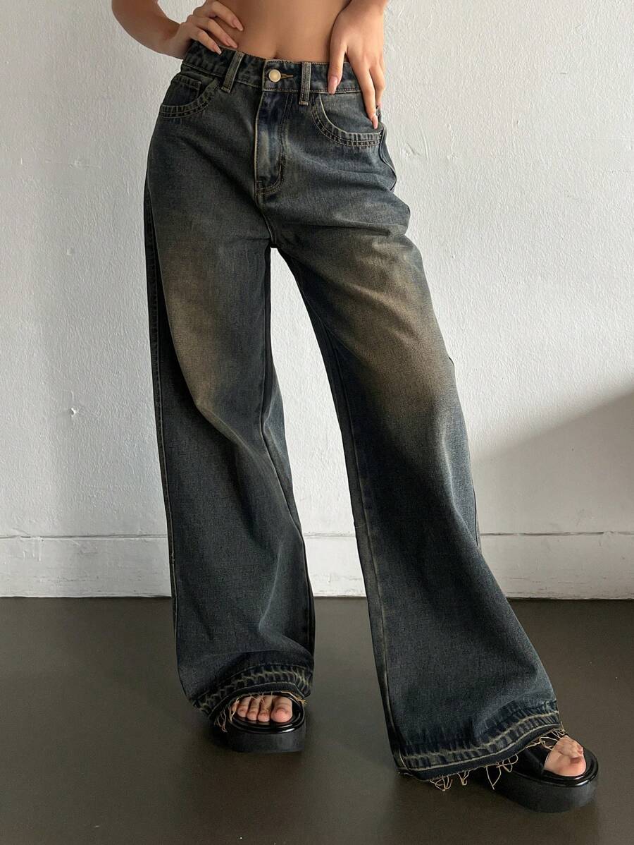 DAZY Pantalones vaqueros holgados para mujer para uso diario en verano, jeans holgados, ropa de vuelta al colegio - Neblina azul - Ver 1