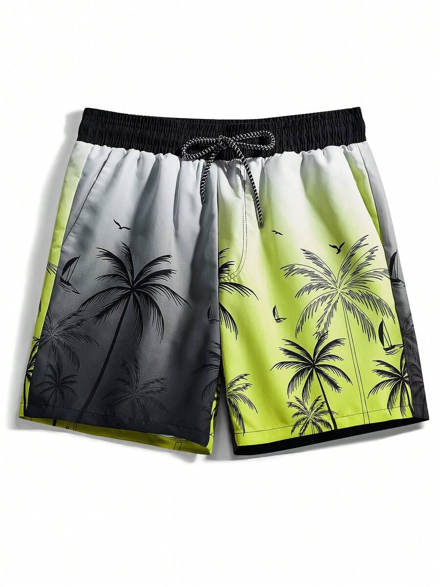 Manfinity Swimmode Nam Dừa In Hình Cây Dừa Dây Kéo Eo Quần Short Đi Biển - Nhiều màu - Xem 1