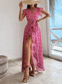 RueChic Robe longue à volants et à imprimé floral Ditsy