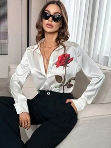 Firerie In hoa Nút phía trước Áo sơ mi - trắng - Xem 3