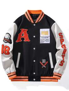 Aesthetic Post Chaqueta beisbolera masculina con parches y rayas decorativas - Negro - Ver 6