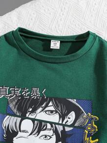 Conjunto De Camiseta De Manga Curta Folgada E Shorts Com Estampa De Desenhos Animados Para Meninos, Estilo Casual Para Jovens, Gola Redonda