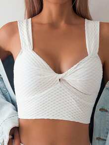 SHEIN Swim Damen Bikini Top, Einfarbig, Einfach, Gedreht Und Modisch (einzelnes Oberteil) - Weiss - Übersicht 3