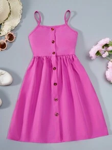 SHEIN Tween Girls Spaghetti Strap Single-Breasted Cutout Dress For Summer