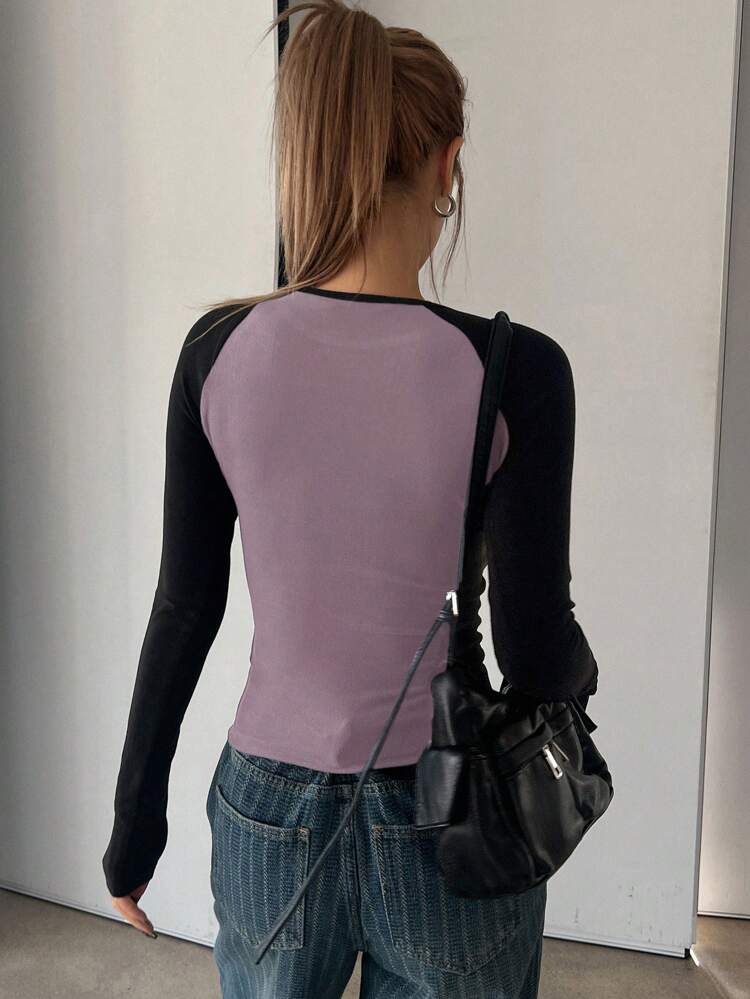 Color Block Long Sleeve Slim Fit Casual T-Shirt
