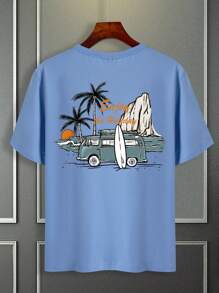 Manfinity RSRT 大尺碼男士時尚夏季寬鬆卡通印花T恤 - 藍色 - 查看 2