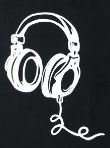 青少年男孩夏天耳機印花圓領短袖T恤和短褲休閒兩件套