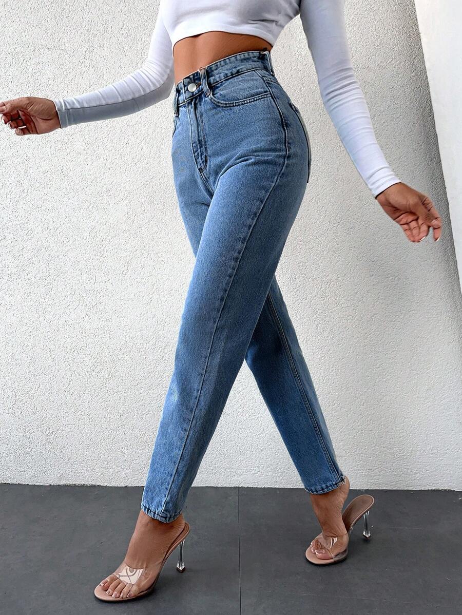 High Waist Mom Fit Jeans - Medium Wash - View 1