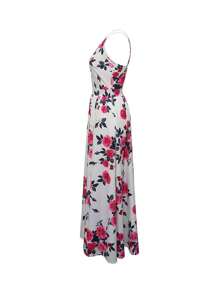 Women's Floral Print High Slit Maxi Beach Dress - White - View 3