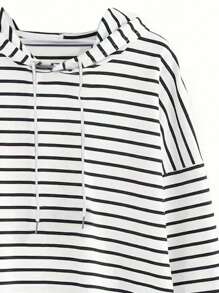 INAWLY Sudadera con capucha grande de talla para mujeres con rayas, hombro caído, manga larga holgada para primavera y otoño