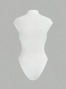 SHEIN EZwear 女款純色立領蓋袖連身衣,適合夏季 - 白色 - 查看 2