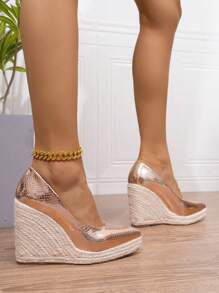 Ladies' Pointed Toe Espadrille Thick Platform Fashion Wedges Suitable For Outdoor Parties