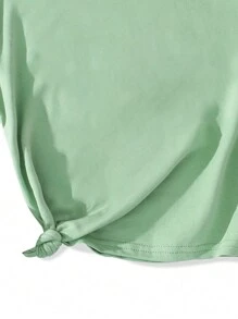 SHEIN Tween Girl Summer Casual Floral And Letter Print Round Neck Short Sleeve T-Shirt - Green - View 4