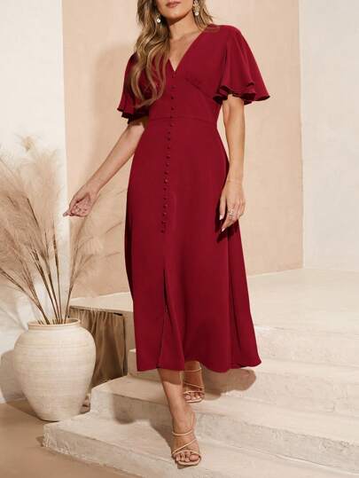 SHEIN Clasi Vestido de mujer con cintura ajustable de color sólido para verano