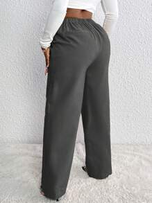 Slaydiva Pantalones largos diarios simples de color sólido para mujer - Gris - Ver 2