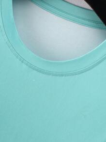 Manfinity Chillmode 男士休閒無袖圓領度假風格背心，藍綠色熱帶圖案沙灘上衣 - 綠色 - 查看 4