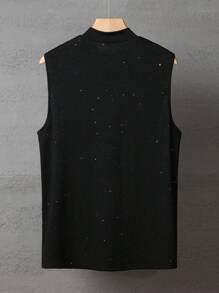 Camiseta sin mangas de unicolor para hombre con media cuello de tortuga - Negro - Ver 2