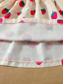 SHEIN Vestido colorido de comprimento médio com impressão de morango de dopamina para meninas jovens, estilo A para o Dia das Crianças no México, verão
