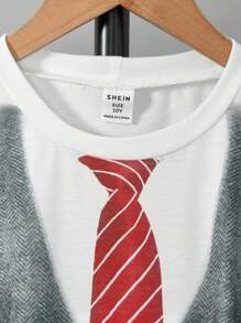 SHEIN Tween Boy Graphic Print Short Sleeve Tee And Pants Set - White - View 3