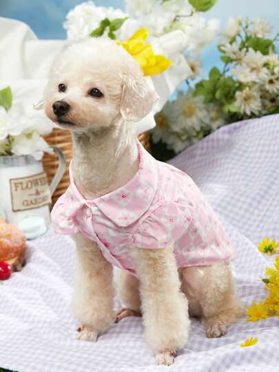 PETSIN Pink And White Checkered Shirt With Lovely Flower Pattern