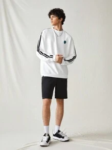 SWAVVY Sweat-shirt à manches longues, col ras du cou, style décontracté avec blocs de couleurs et rayures pour hommes. Couleur blanc, bloc de couleurs graphique. Idéal pour les amis, le mari, le petit ami