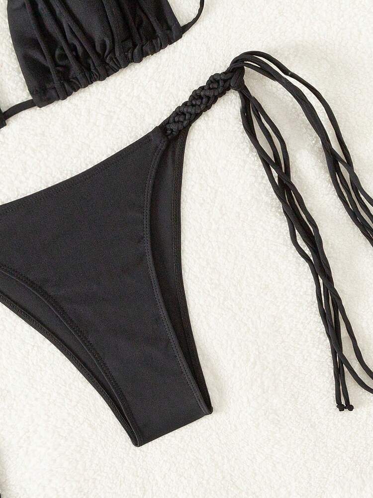 Women Solid Color Strap Separated Bikini Set For Vacation Summer Beach