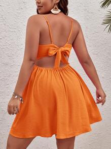 Dreamara Váy không tay hở lưng phối ren màu trơn Boho cỡ lớn có dây mảnh, mùa hè - trái cam - Xem 2