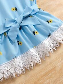 Maglietta senza maniche estiva per ragazze Tween con pizzo , fiori e patchwork