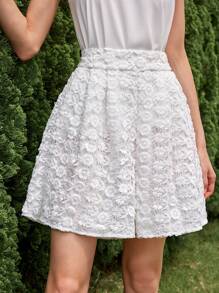 GENKIRA Elegant 3D Embroidered Lace Shorts, Summer - White - View 3