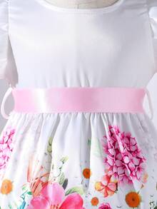 Robe De Princesse Trapèze Et À Volants Pour Bébé Fille, Motif Floral Doux Et Féminin