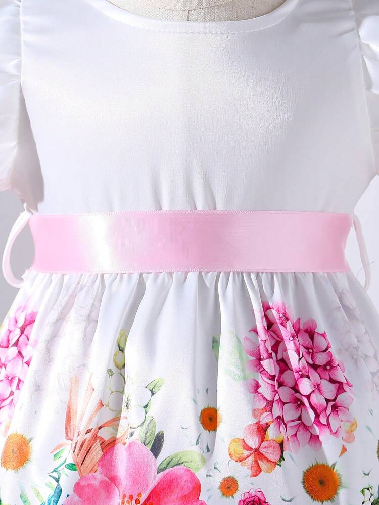 Baby Girl Sweet And Ladylike Flower Pattern Ruffled And A-Line Princess Dress