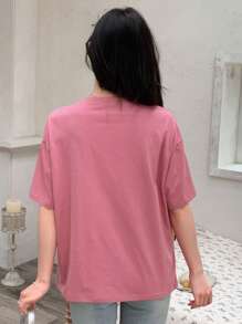 DAZY Áo thun ngắn tay nữ kiểu dáng rộng rãi, thoải mái, thích hợp mặc hàng ngày vào mùa xuân/hè. - Hồng - Xem 5