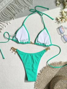 SHEIN Swim Women Solid Color Halter Neck Bikini Set With Separated Briefs For Vacation,Summer Beach