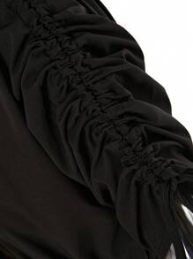 SHEIN Lady 女性時尚純色束腰袖裝 - 黑色 - 查看 7