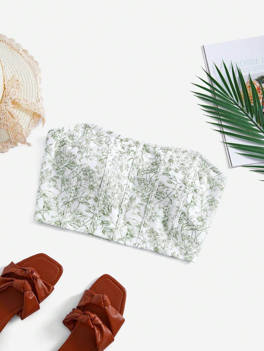 Soleia Áo nữ Dải chun Hoa Tất cả trên in Boho - màu xanh lá - Xem 1