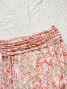 Soleia 女性度假夏季休閒音樂節孔雀羽毛印花荷葉邊露肩波浪袖彩色條紋洋裝 - 彩色 - 查看 4