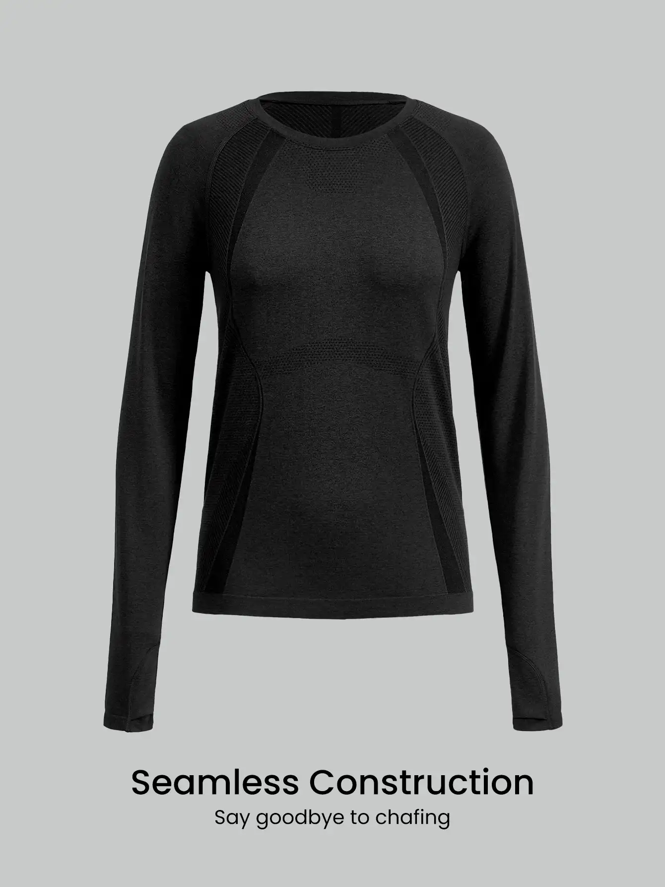 GLOWMODE Seamless Coolmax® Jacquard Relaxed Fit Long Sleeve Tee Workout Daily Summer - Black - View 7