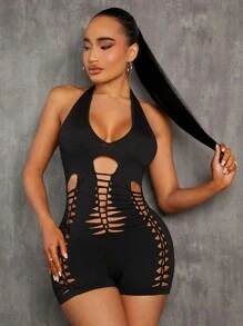 SHEIN SXY Cut Out Backless Halter Unitard Jumpsuit