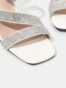 CUCCOO SZL Women's High Heel Stiletto Rhinestone Sandals For Spring/Summer, Graduation Heel, Prom Heels For Summer Vacation Shoes Summer - White - View 9