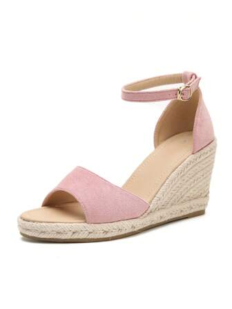 2024 Summer Suede European And American Style Wedge Heel Sandals For Women With Ankle Strap, Peep Toe, Thick Bottom, And Braided Rope Sole