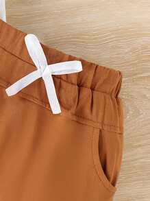 Baby Boy's Letter Print T-Shirt With Pocket And Shorts Set, Spring/Summer