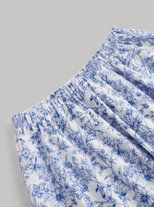 SHEIN MOD Blue And White Porcelain Print Romantic Vintage Summer Two-Piece Set - Blue - View 4