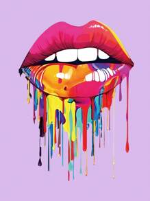 Calvaya Fashionable Plus Size Women Colorful Lip Printed Short Sleeve T-Shirt - Purple - View 3