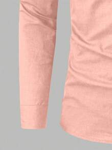 Manfinity Mode Men's Solid Color Single Breasted Shirt, Fall, Long Sleeve Top Cotton, Ceremony, Formal - Pink - View 4