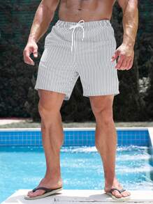 Manfinity Swimmode Pantalones cortos de baño para hombres con rayas verticales y cordón ajustable, verano - Multicolor - Ver 5