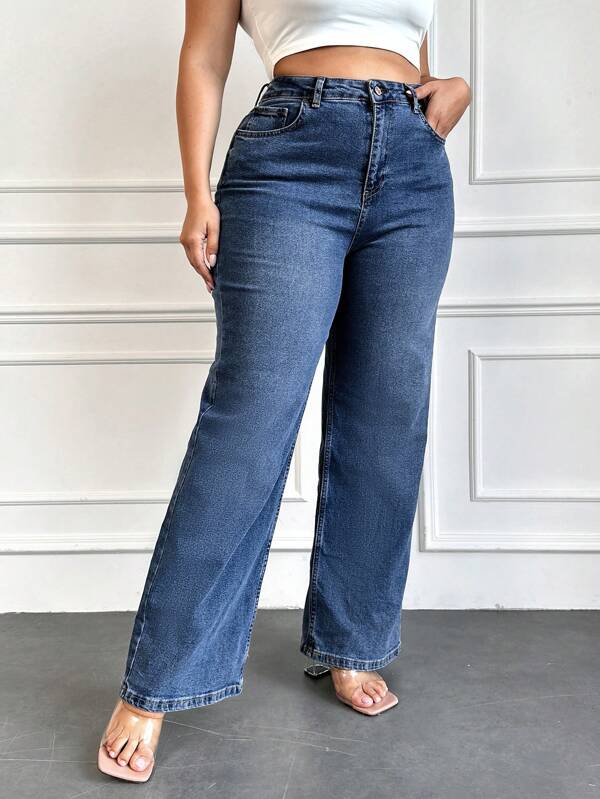 97% Cotton Plus Size Women's Loose Fit Jeans With Regular Waistline