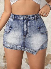 SHEIN ICON Váy denim mặc hàng ngày cỡ lớn - Màu xanh lam - Xem 3